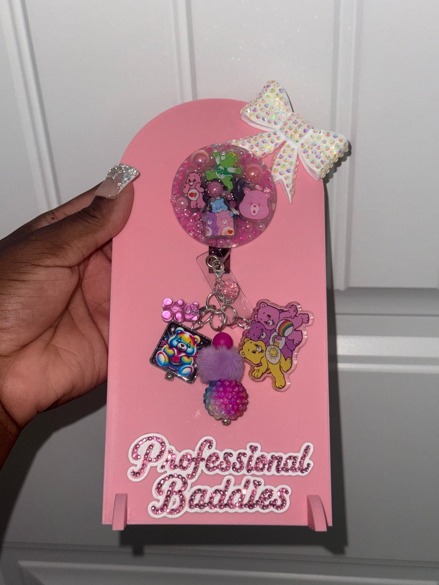 Pink green purple & blue bears boujee junk badge reel