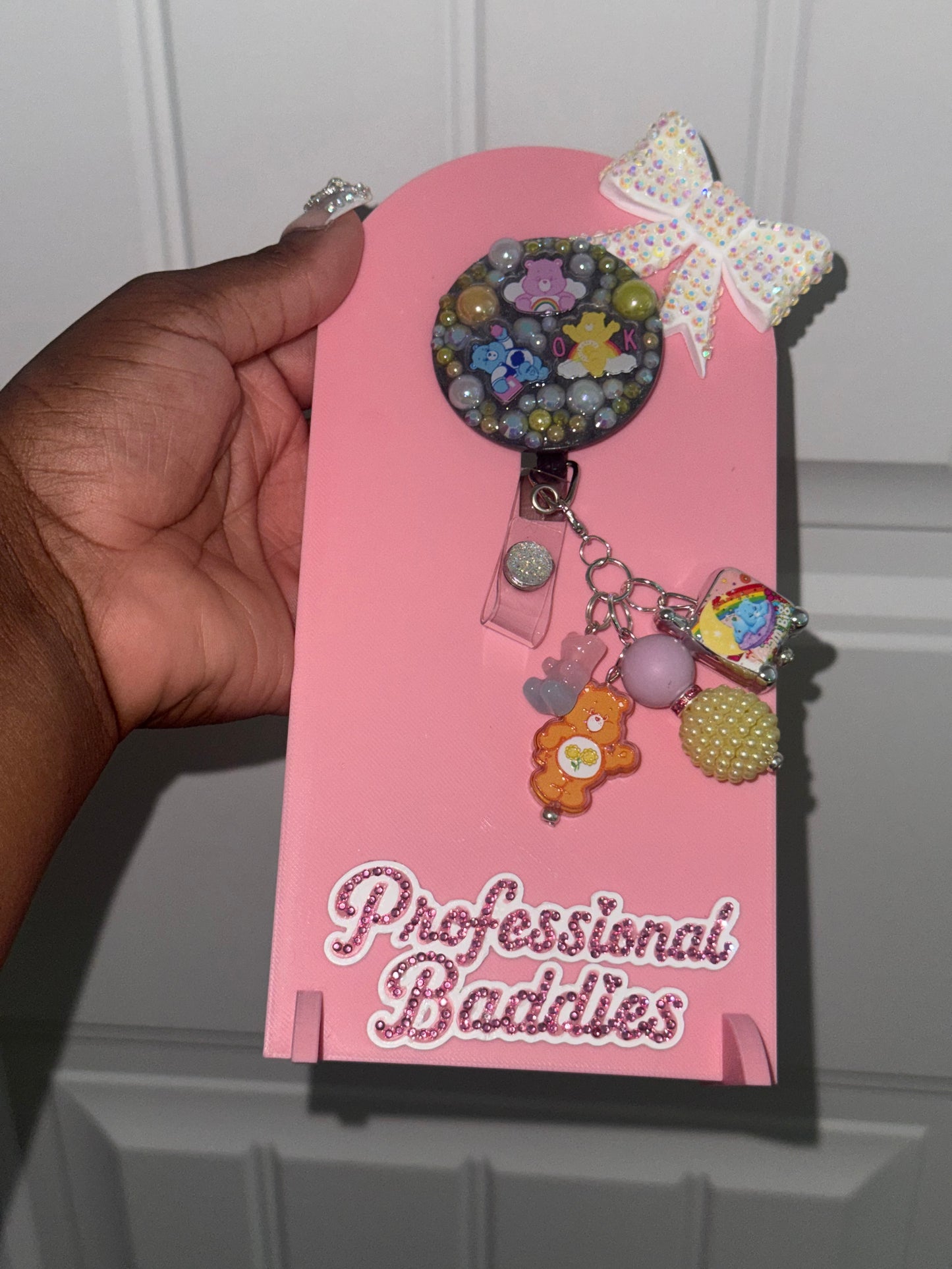 Blue pink yellow bears boujee junk badge reel