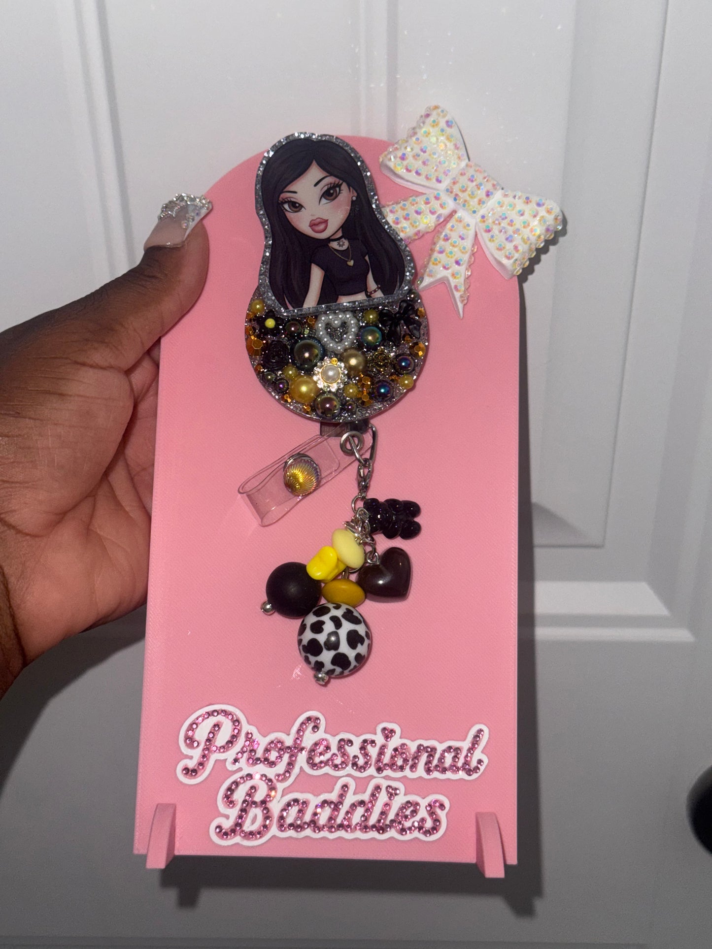 Dark hair girl boujee junk badge reel