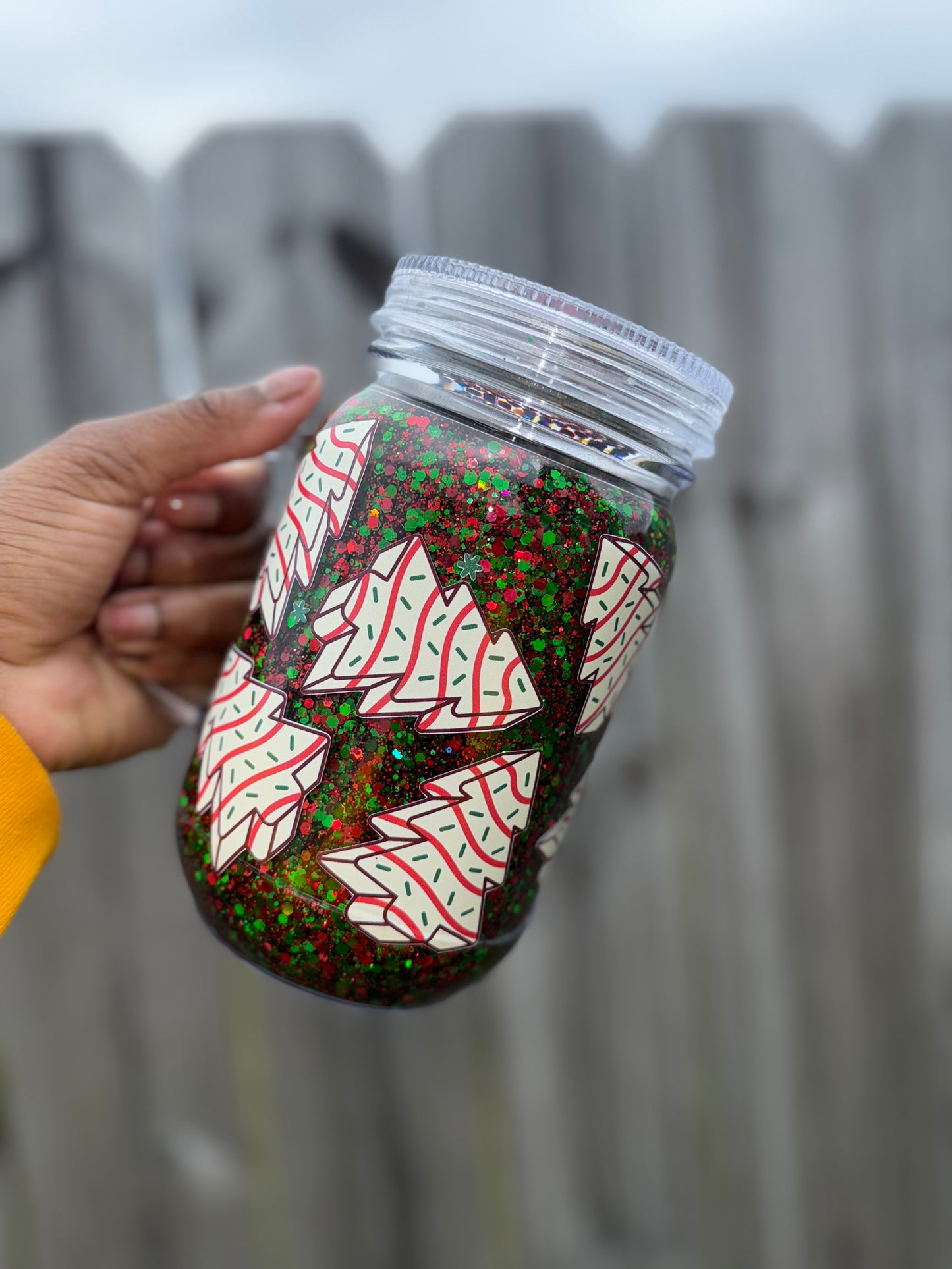 Christmas tree cakes mason jar snowglobe
