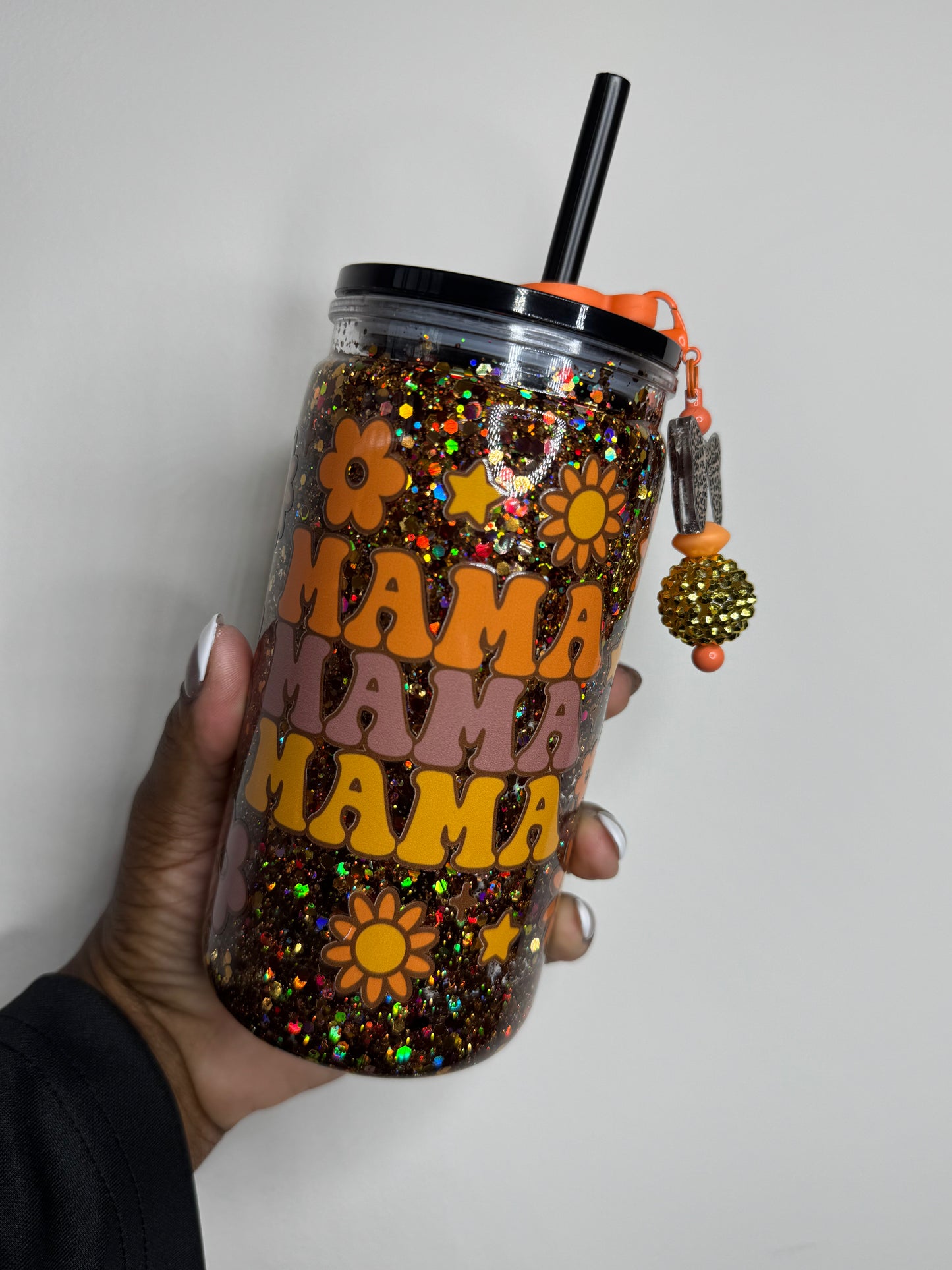 Mama orange & gold floral (slow flow glitter cup)