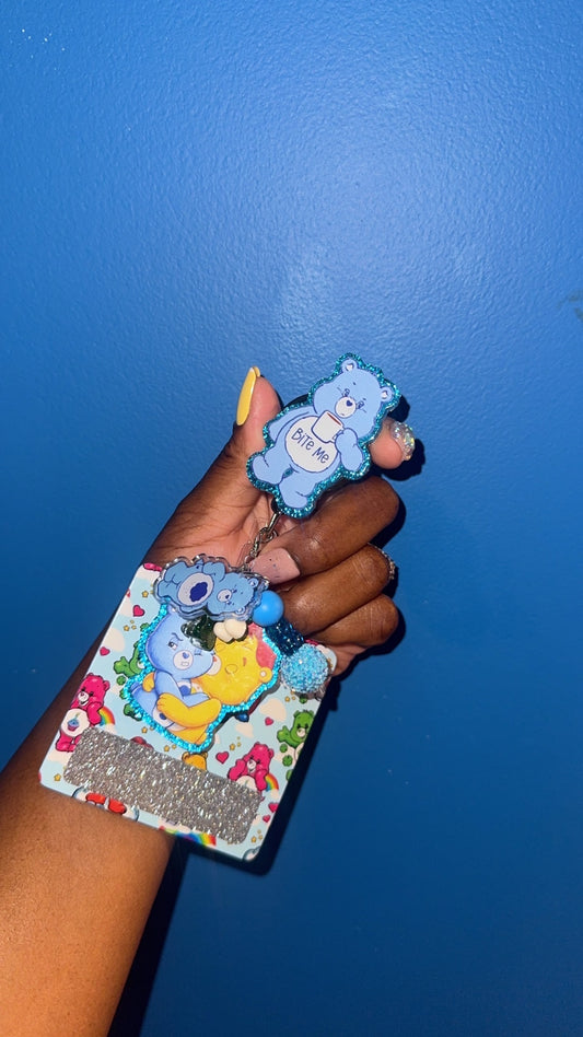 Blue grumpy bear badge buddy set
