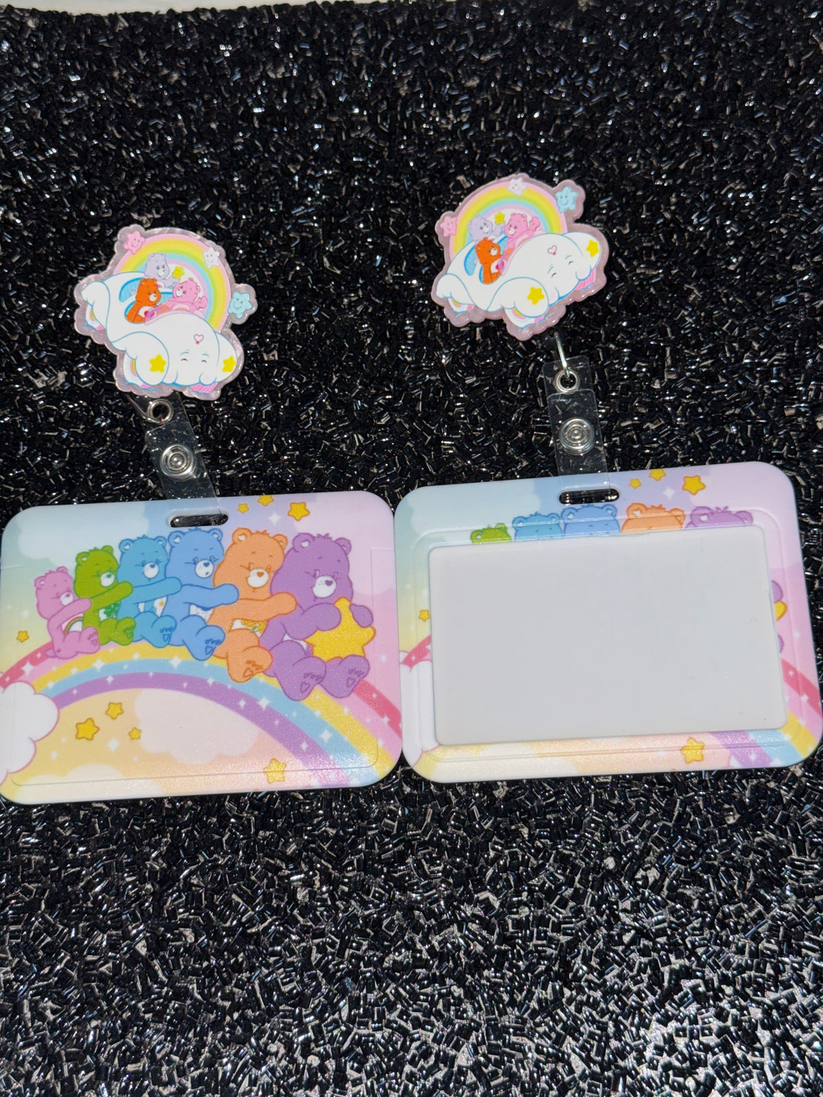 Rainbow bears in car Horizontal ID Holder w/ badge reel