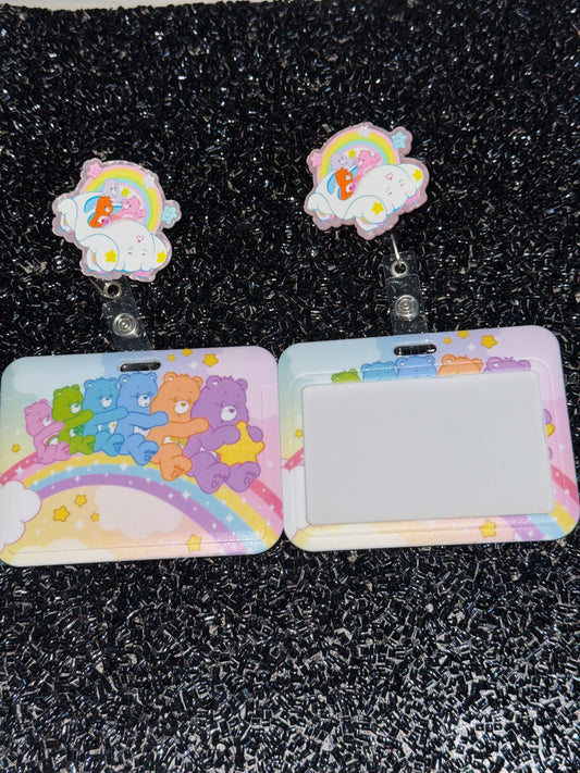 Rainbow bears in car Horizontal ID Holder w/ badge reel