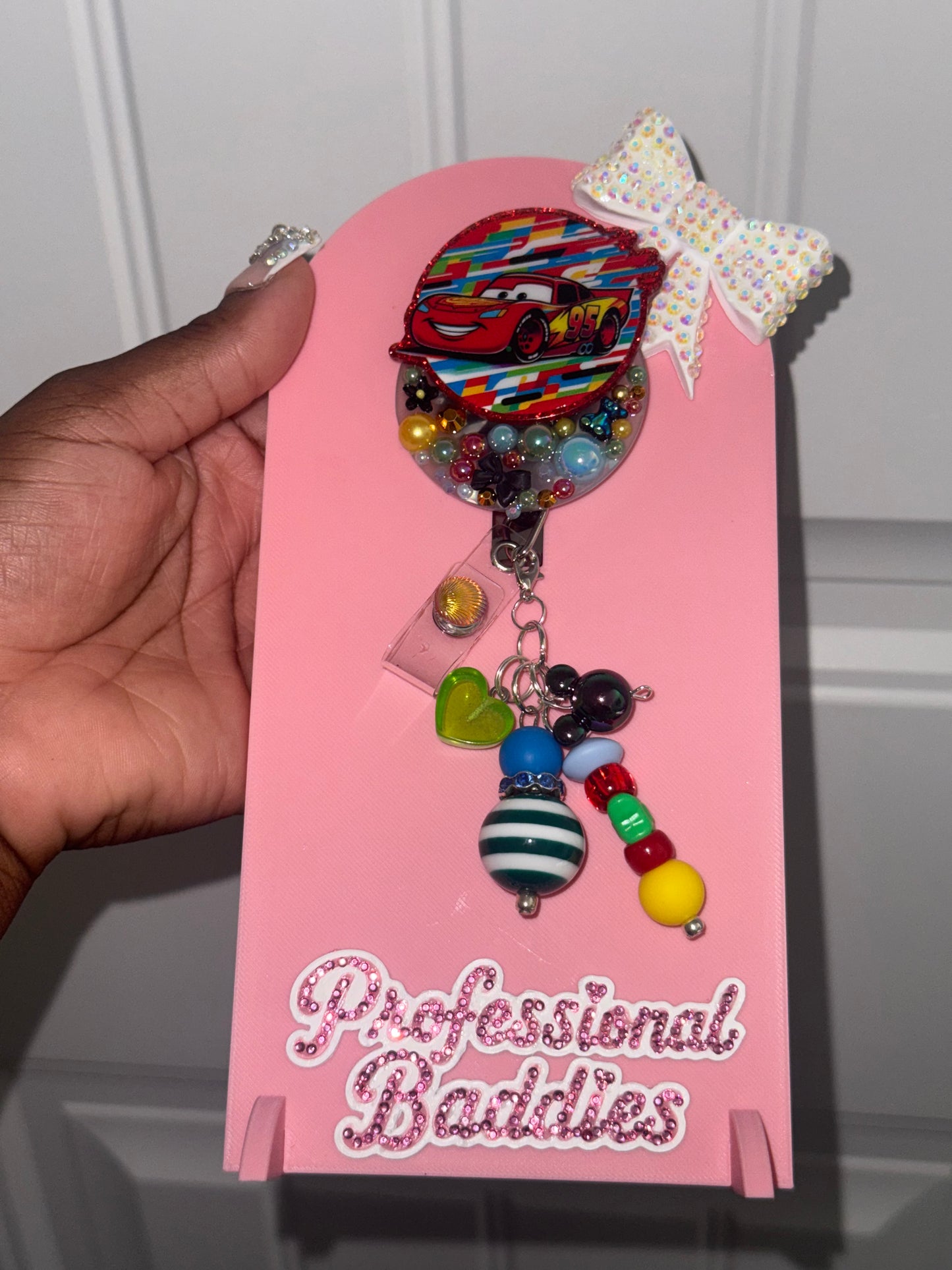 Red car boujee junk badge reel