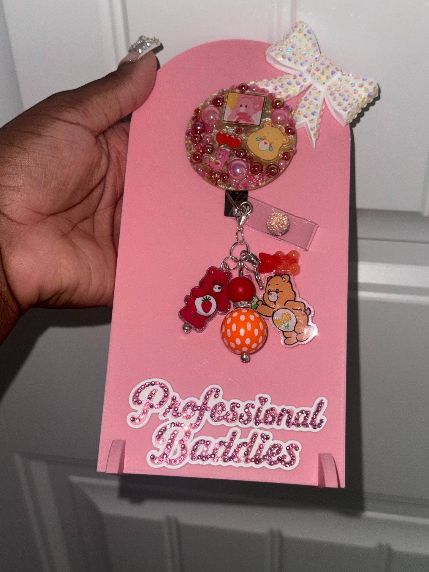 Pink yellow & orange bears boujee junk badge reel