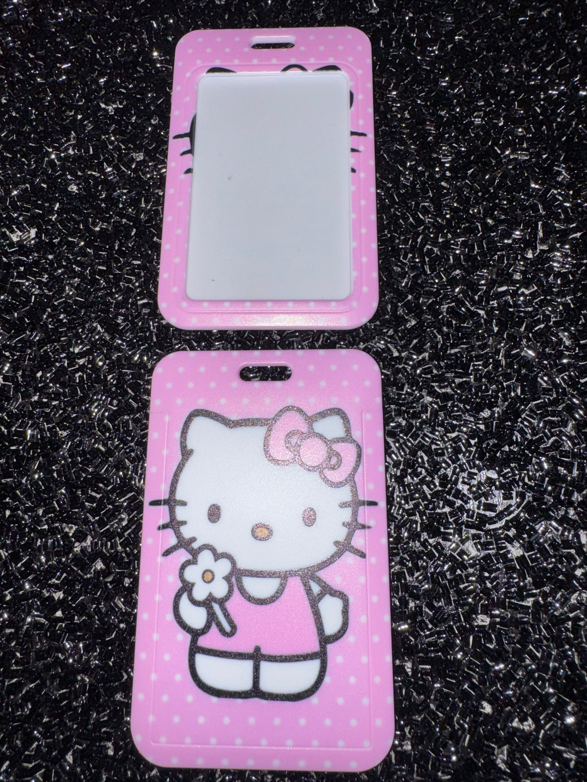 Polka dot Kitty Vertical ID Holder