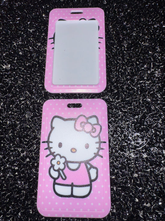 Polka dot Kitty Vertical ID Holder