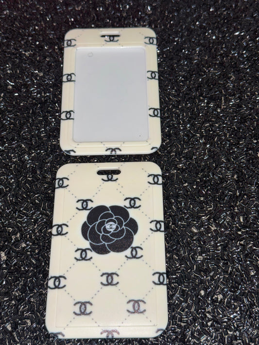 Black and cream cc Vertical ID Holder