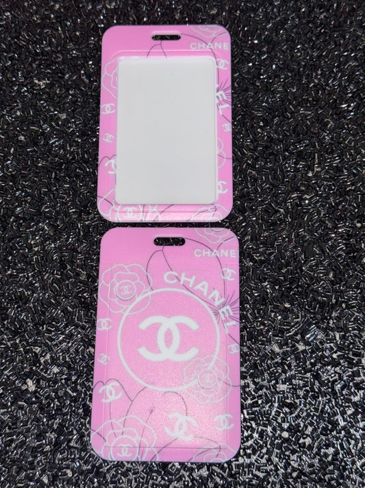 Pink and white cc Vertical ID Holder