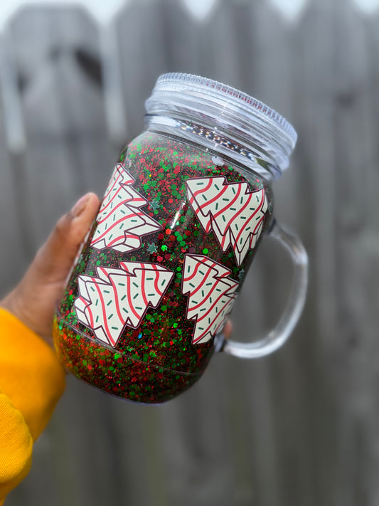 Christmas tree cakes mason jar snowglobe