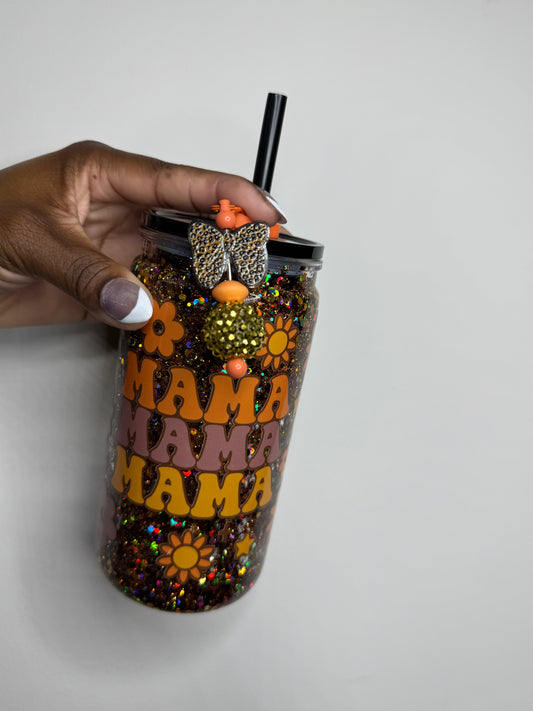 Mama orange & gold floral (slow flow glitter cup)