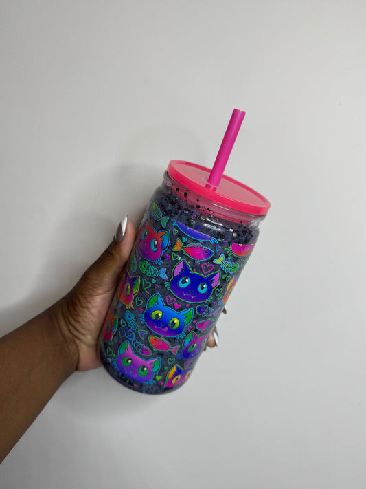 Neon cats (slow flow/suspended glitter cup) (Copy)